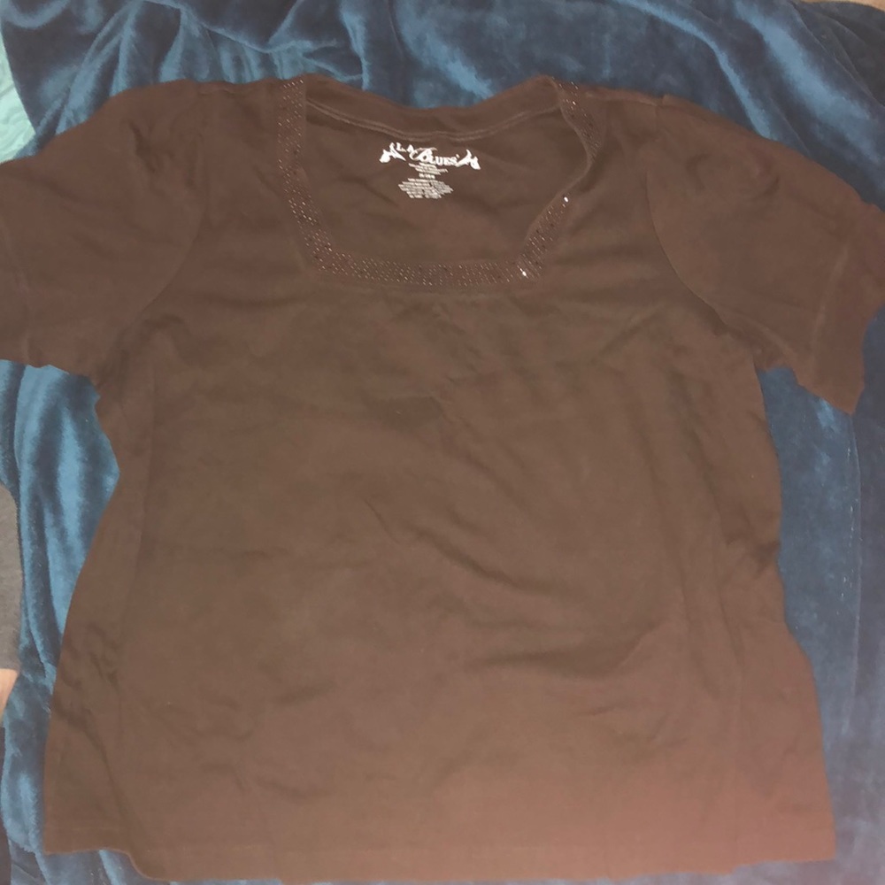 L.A. Blues Brown Jeweled Collar Plus Size Tee